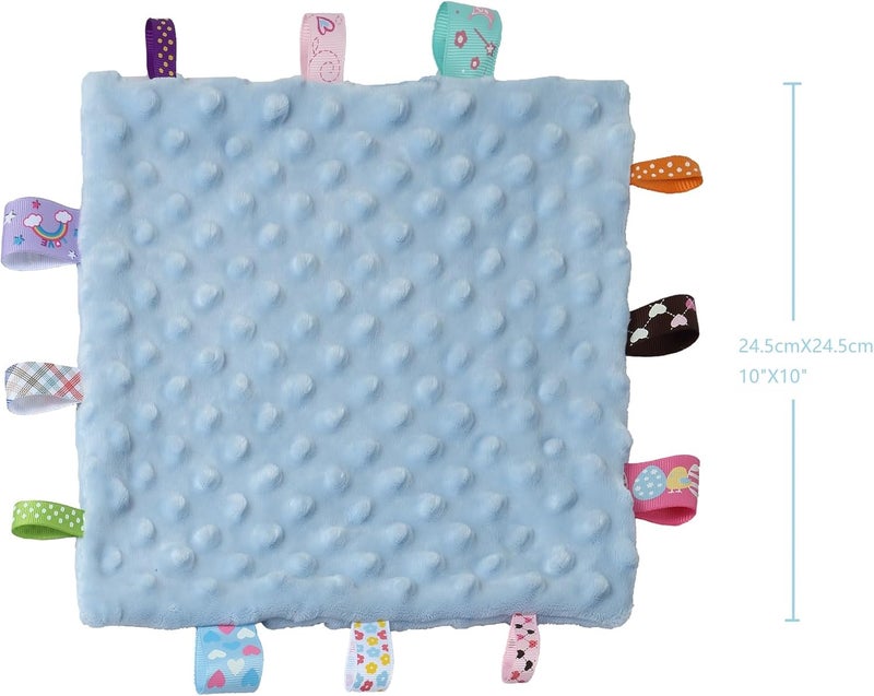 Tag Security Blankets for Babies, Soft Small Loveys for Boys, Baby Comforter Sensory Blanket, Great Gifts for Birthday Baby Shower (10"X10" Blue + Pink Tag) - Image 2