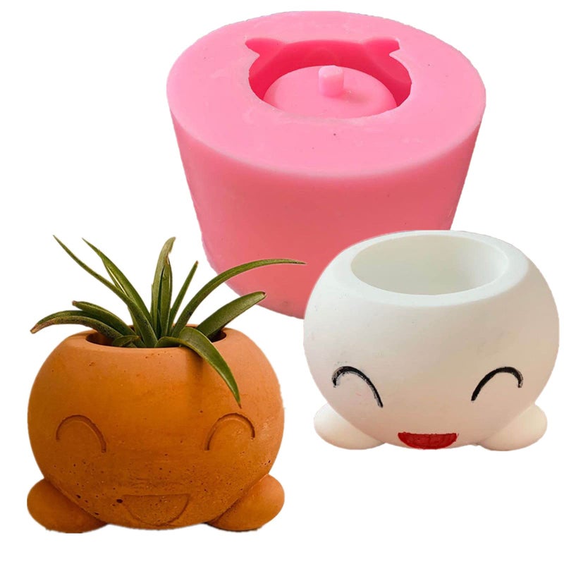 Succulent Potted Flower Pot Silicone Mold DIY Cement Gypsum Epoxy Resin Vase Candlestick Storage Box Mould Home Decor Craft Smiley