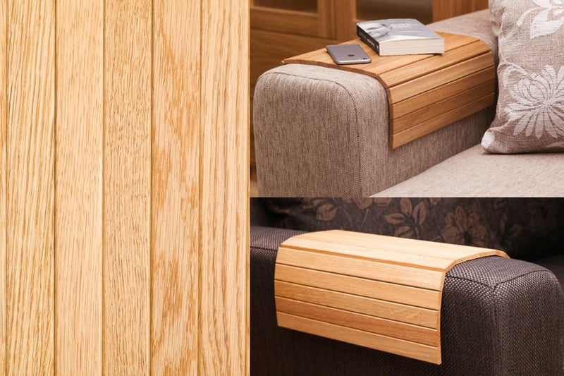 INUS Wooden Sofa Armrest Tray Foldable, Flexible Couch Tray for Snacks, Drinks, Cups & More - Non-Slip, Space-Saving, Durable Design with Elegant Brown Finish for Living Room Comfort - Image 2
