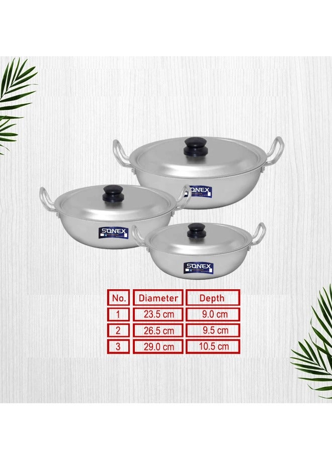 Sonex Anodized Round Karahi 3-Piece Set with Lids – Premium Aluminum Wok, Even Heating, Round Handles for Firm Grip, Dishwasher Safe, Sizes 23.5 cm, 26.5 cm, 29 cm, Long-Lasting Construction - Image 4
