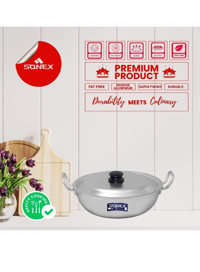 Sonex Anodized Round Karahi 3-Piece Set with Lids – Premium Aluminum Wok, Even Heating, Round Handles for Firm Grip, Dishwasher Safe, Sizes 23.5 cm, 26.5 cm, 29 cm, Long-Lasting Construction - Image 5