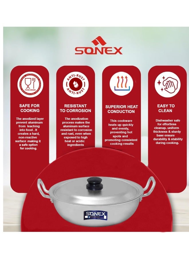 Sonex Anodized Round Karahi 3-Piece Set with Lids – Premium Aluminum Wok, Even Heating, Round Handles for Firm Grip, Dishwasher Safe, Sizes 23.5 cm, 26.5 cm, 29 cm, Long-Lasting Construction - Image 3