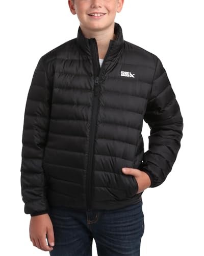 Eddie Bauer Kids' Jacket - CirrusLite Weather Resistant Down Coat for Boys and Girls- Insulated Quilted Bubble Puffer (5-20), Size 7-8, Black Onyx - Image 1
