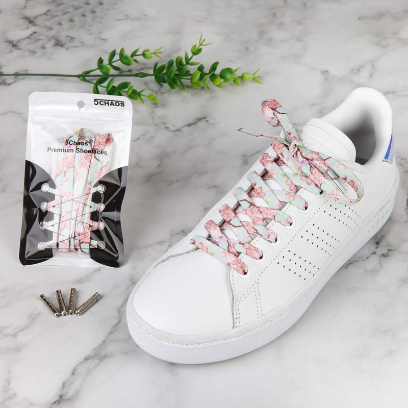 5Chaos Japanese Floral Shoelaces, Sakura Printed Plant Shoe Laces for Women Kids Girls, Fun Colorful Shoestring with Aglets 1Pair (31", 80CM) - Image 2
