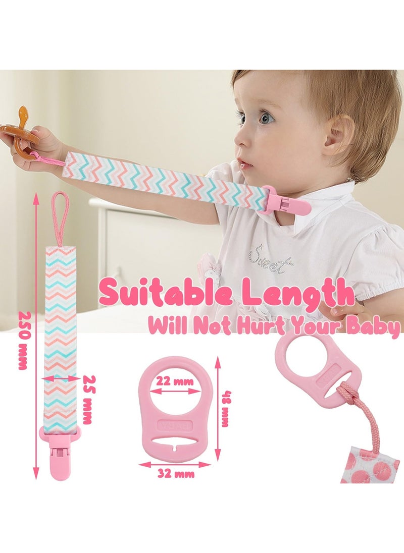 Mr. Penda 4 Pack Baby Pacifier Chain with 4 Adapters, Silicone Ring Adapter, Chain Straps for Pacifier Clip, Teething Toys for Baby (Pink)  - Image 2