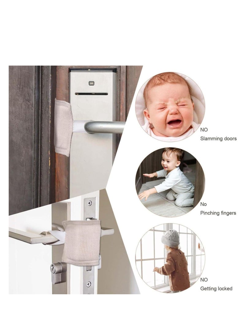 Excefore Door Silencer Padded Door Latch Cover, 3 Pcs Universal Baby Door Cushion Quiet Closer Door Lock Cover, Non Slip Noise Reducing Padded Door Latch Cover with Elastic Band for Baby Nursery, Beige  - Image 2