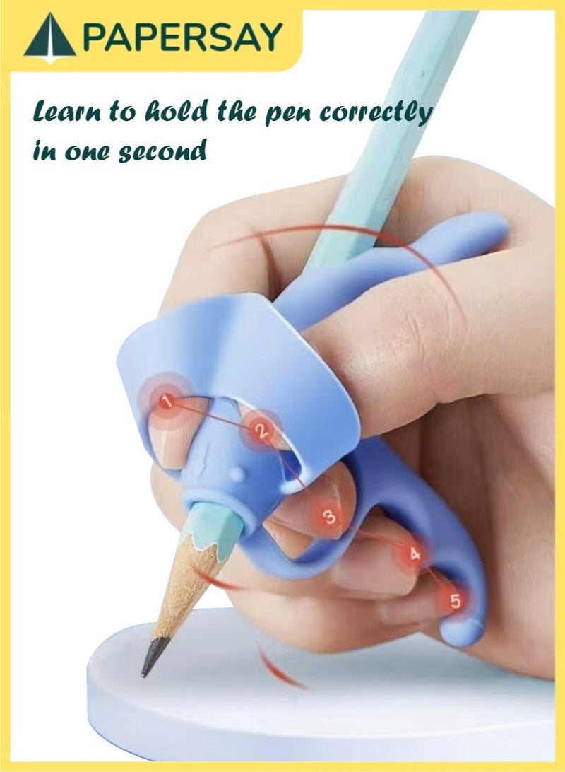 PAPERSAY 2PCS Pencil Grips for Kids, Soft Silicone Handwriting Correction Tool, Universal Finger Grips for Preschoolers – Posture Corrector for Children, Handwriting Aid (Blue) - Image 4