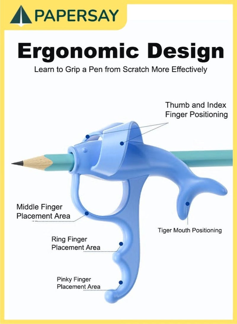 PAPERSAY 2PCS Pencil Grips for Kids, Soft Silicone Handwriting Correction Tool, Universal Finger Grips for Preschoolers – Posture Corrector for Children, Handwriting Aid (Blue) - Image 2