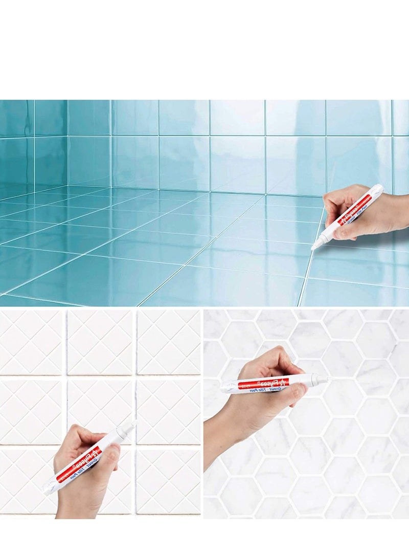12 قلم جراوت عبوة دفع نوع ماء قائم على علامة بلاط قابلة للاستبدال لإصلاح الأقلام لحمام مطبخ صالة غرفة نوم شرفة جدار بلاط سيراميك وأرضية استعادة اللون الأبيض - Image 2