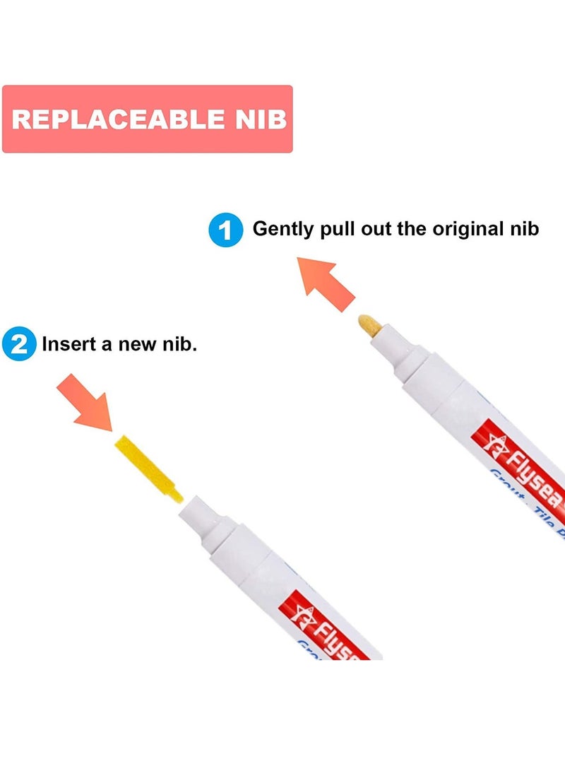 12 قلم جراوت عبوة دفع نوع ماء قائم على علامة بلاط قابلة للاستبدال لإصلاح الأقلام لحمام مطبخ صالة غرفة نوم شرفة جدار بلاط سيراميك وأرضية استعادة اللون الأبيض - Image 4
