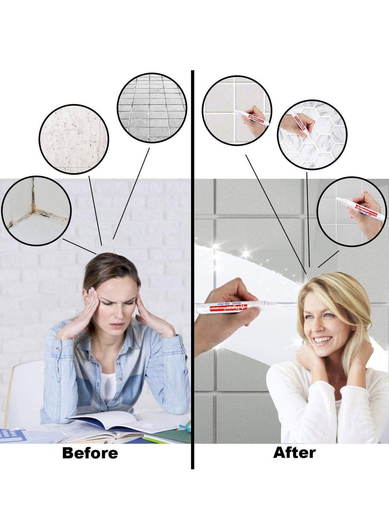 12 قلم جراوت عبوة دفع نوع ماء قائم على علامة بلاط قابلة للاستبدال لإصلاح الأقلام لحمام مطبخ صالة غرفة نوم شرفة جدار بلاط سيراميك وأرضية استعادة اللون الأبيض - Image 5