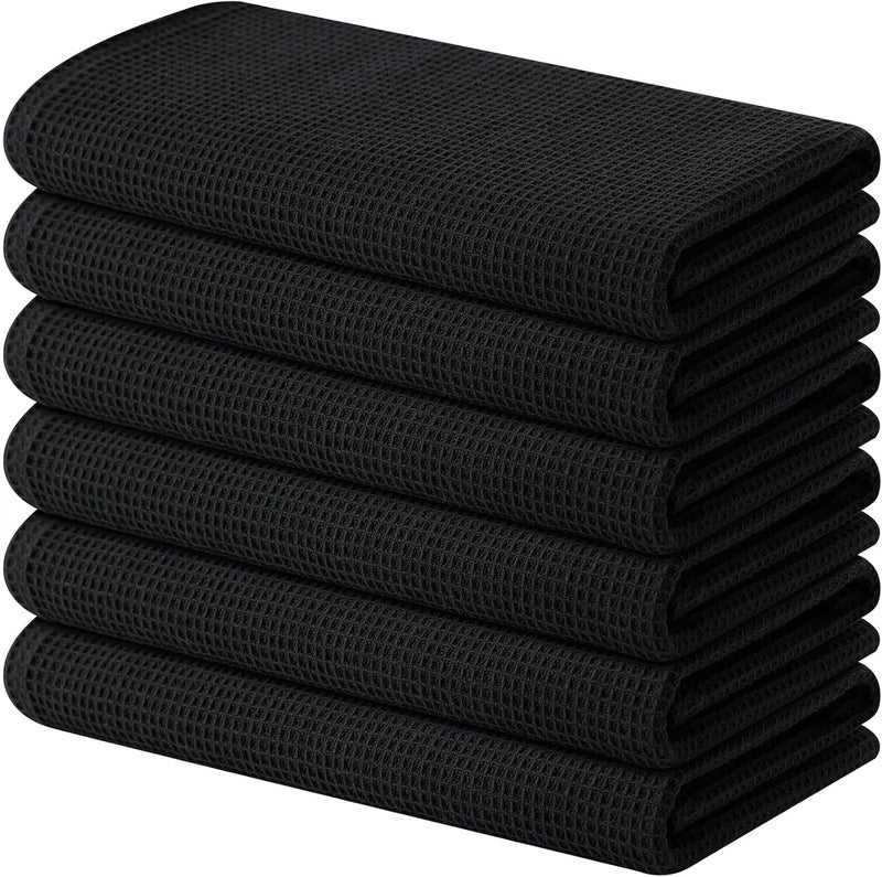 Homaxy 100% Cotton Kitchen Towels - Waffle Weave Soft and Absorbent Dish Towels - 6 Pack Quick Dry Kitchen Hand Towels - 16 x 26 Inches Dish Towels for Kitchen Drying - Black - Image 1