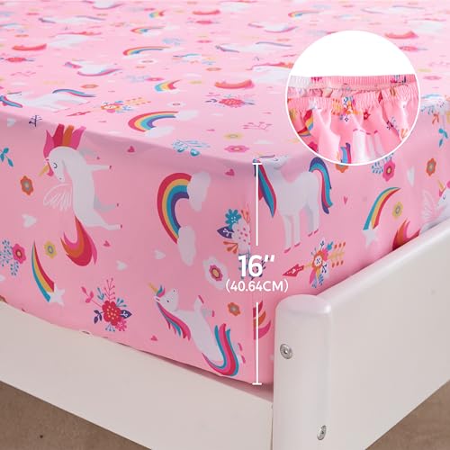 Joiedomi Kids Full Sheet Set Unicorn - 4 Piece Soft Microfiber Bed Sheets - Deep Pocket Wrinkle Free, Cozy Toddler Bedding Set, Fade Resistant Breathable for Boys Girls Teens - Image 4