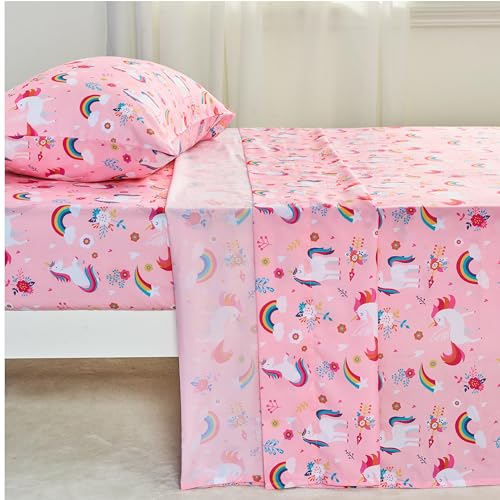 Joiedomi Kids Full Sheet Set Unicorn - 4 Piece Soft Microfiber Bed Sheets - Deep Pocket Wrinkle Free, Cozy Toddler Bedding Set, Fade Resistant Breathable for Boys Girls Teens - Image 2