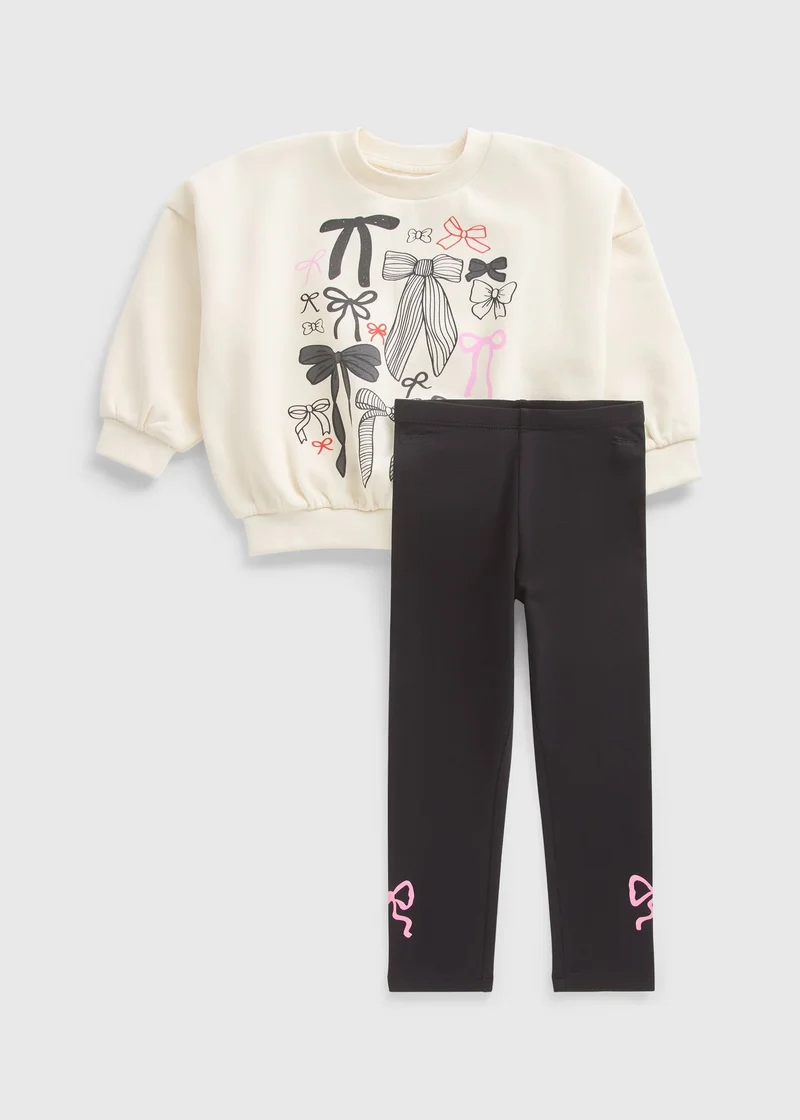 Matalan Girls Black Bow Sweatshirt & Legging Set