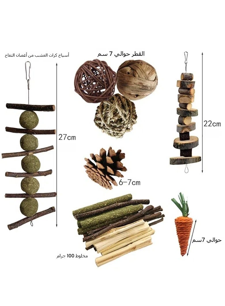 مجموعة ألعاب للأرانب والهامستر مصنوعة من خشب التفاح الطبيعي، خيوط مضغ، كرات من العشب، كرات من الصنوبر، كرات من القرع، كرات من العشب، خيوط من الخيزران الحلو، خيوط من ورق الفجل. - Image 4