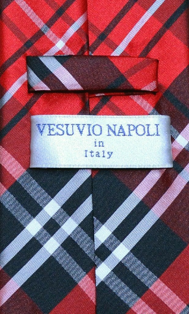 Vesuvio Napoli NeckTie Black Red White PLAID Design Men's Neck Tie - Image 2