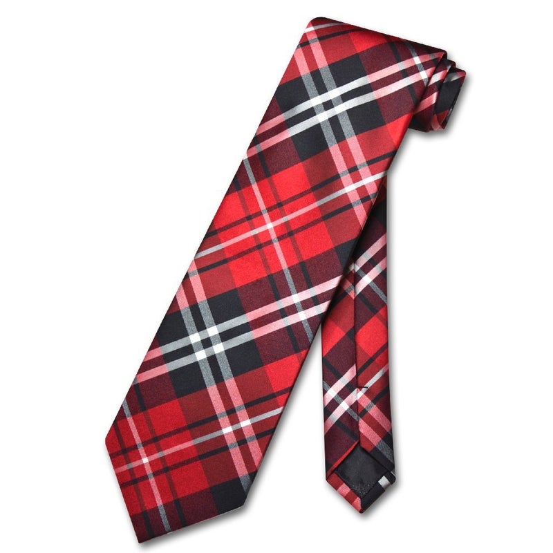 Vesuvio Napoli NeckTie Black Red White PLAID Design Men's Neck Tie - Image 5