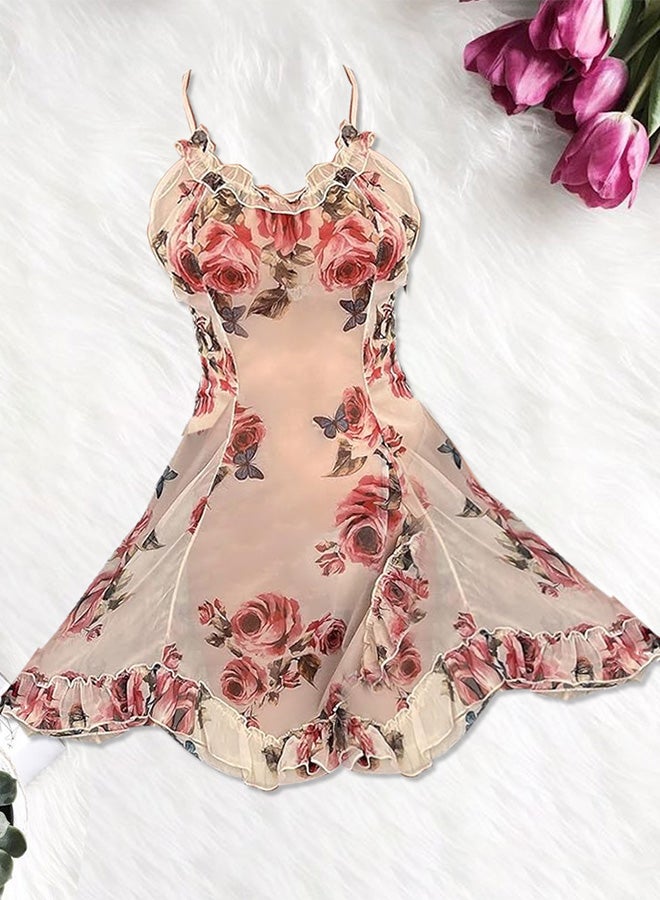 MARGOUN Women's V Neck Small Size Lace Suspender Nightdress Vintage Floral Lace Flared A-Line Sleeveless Dress /S Length: 81cm Bust: 90cm Waist 70cm - Image 1