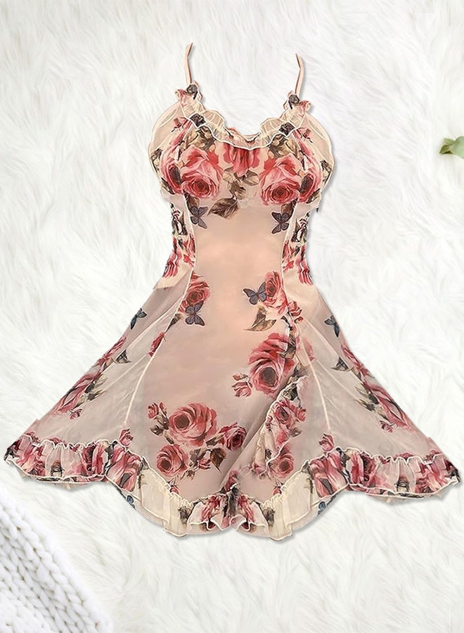 MARGOUN Women's V Neck Small Size Lace Suspender Nightdress Vintage Floral Lace Flared A-Line Sleeveless Dress /S Length: 81cm Bust: 90cm Waist 70cm - Image 4