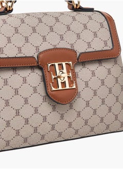 ELLE Women Monogram Print Satchel Bag with Top Handle and Detachable Strap  - Image 4