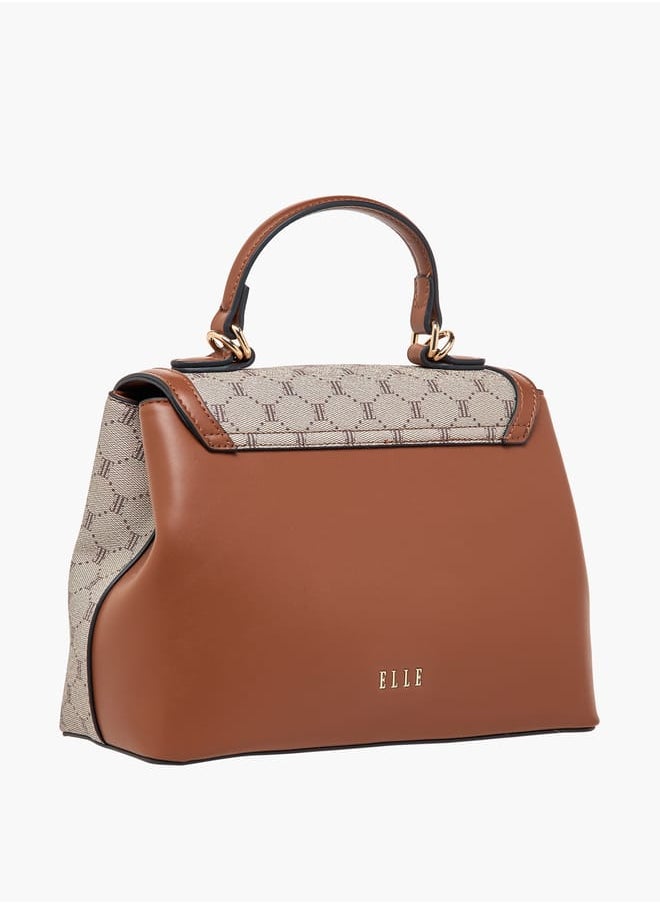 ELLE - Women Monogram Print Satchel Bag with Top Handle and Detachable Strap - Image 1