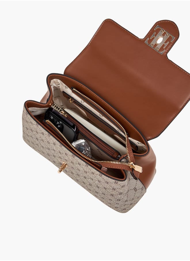 ELLE - Women Monogram Print Satchel Bag with Top Handle and Detachable Strap - Image 1
