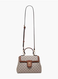 ELLE Women Monogram Print Satchel Bag with Top Handle and Detachable Strap  - Image 2