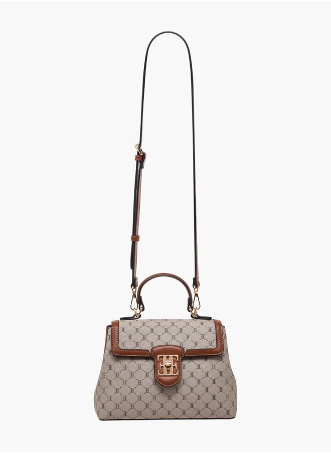 ELLE - Women Monogram Print Satchel Bag with Top Handle and Detachable Strap - Image 1
