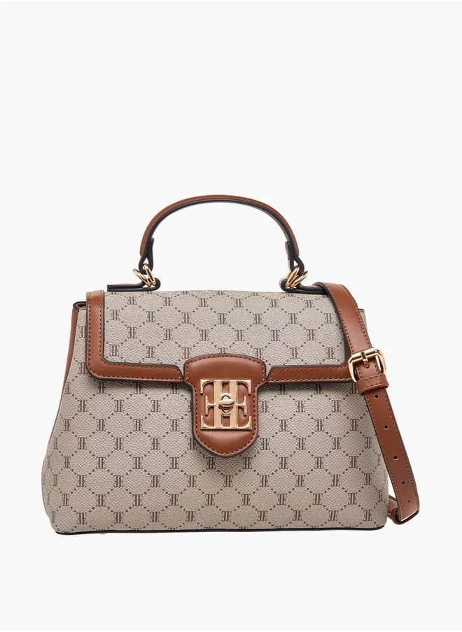 ايل Women Monogram Print Satchel Bag with Top Handle and Detachable Strap