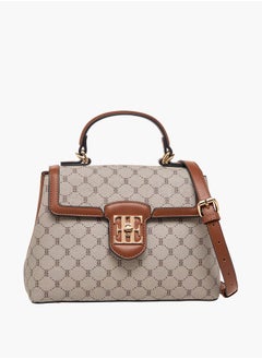 ELLE Women Monogram Print Satchel Bag with Top Handle and Detachable Strap  - Image 1