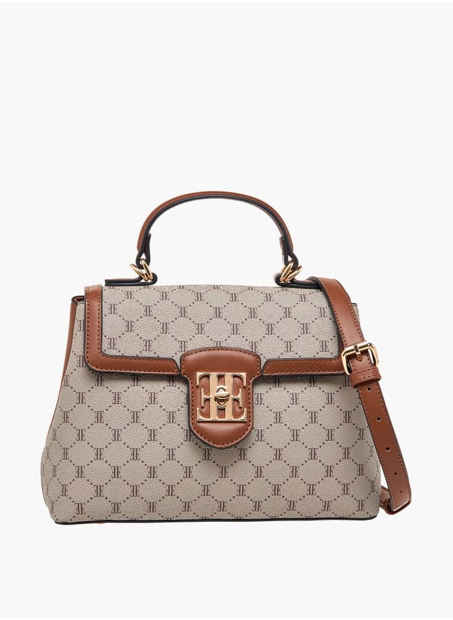 ELLE - Women Monogram Print Satchel Bag with Top Handle and Detachable Strap - Image 1