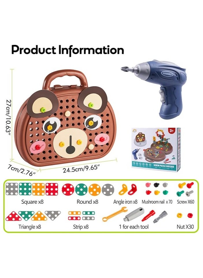 JoyousSto Magic Montessori Play Toolbox 203Pcs Magic Montessori Play Toolbox Bear with Drill 2D/3D Creativity Tool Box Toys Gift for Age 3-12 Years Old Boys Kids Girls Gift  - Image 3
