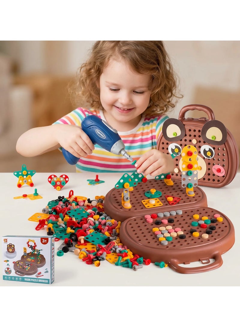 JoyousSto Magic Montessori Play Toolbox 203Pcs Magic Montessori Play Toolbox Bear with Drill 2D/3D Creativity Tool Box Toys Gift for Age 3-12 Years Old Boys Kids Girls Gift - Image 2