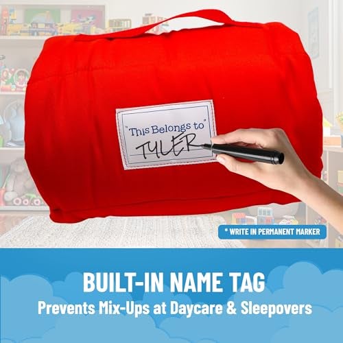 Jay Franco Kids Nap Mat with Embedded Pillow & Blanket – Soft 46"x20" Microfiber Sleeping Bag with Name Tag & Handle for School, Travel, Sleepover, Blue - Spiderman - Image 5