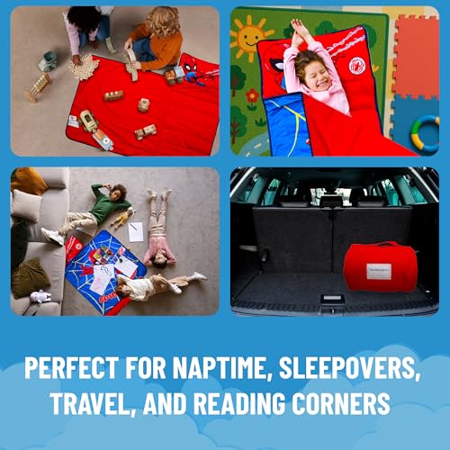 Jay Franco Kids Nap Mat with Embedded Pillow & Blanket – Soft 46"x20" Microfiber Sleeping Bag with Name Tag & Handle for School, Travel, Sleepover, Blue - Spiderman - Image 3
