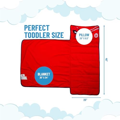 Jay Franco Kids Nap Mat with Embedded Pillow & Blanket – Soft 46"x20" Microfiber Sleeping Bag with Name Tag & Handle for School, Travel, Sleepover, Blue - Spiderman - Image 2