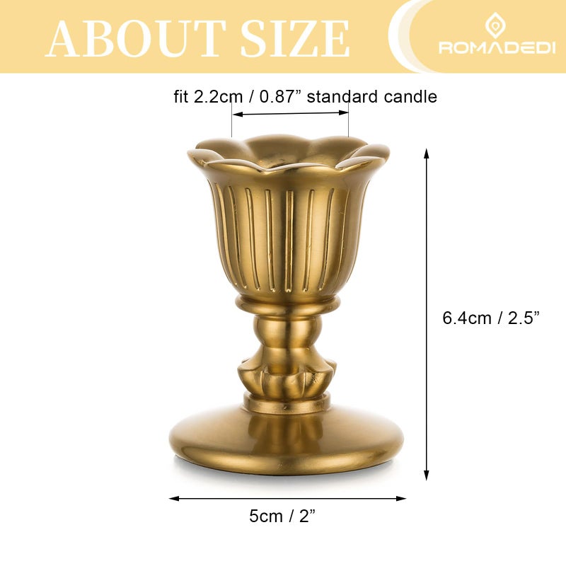 Romadedi Vintage Candlestick Candle Holders Brass - Romadedi Taper Gold Candle Stick Victorian Style for Table Centerpiece Wedding Reception Festive Christmas Mantel Decoration or Home Decor Set of 12 - Image 4