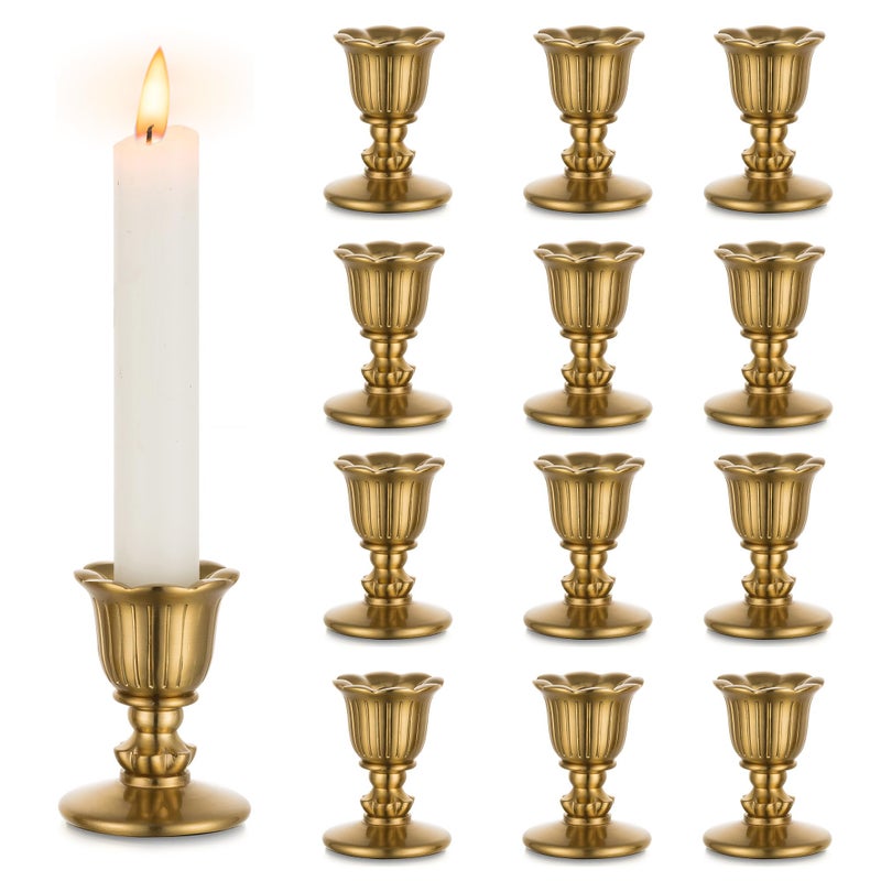 Romadedi Vintage Candlestick Candle Holders Brass - Romadedi Taper Gold Candle Stick Victorian Style for Table Centerpiece Wedding Reception Festive Christmas Mantel Decoration or Home Decor Set of 12 - Image 1