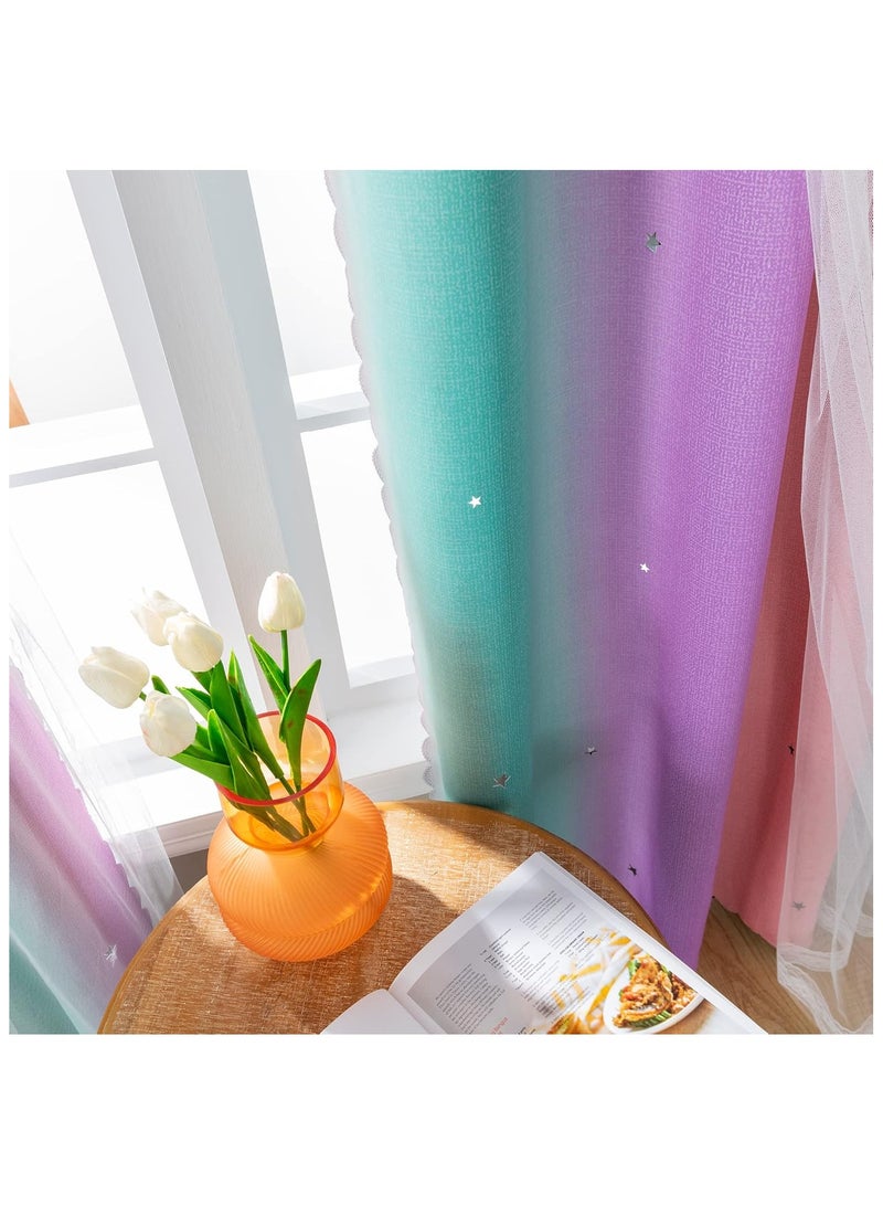 Curtains for Girls Bedroom Kids Room Unicorn Princess Theme Room Darkening 63 inches Long Wall Decals Pink Purple Green, W52 X L63 - Image 2