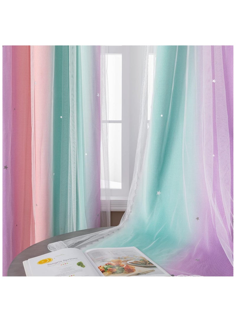 Curtains for Girls Bedroom Kids Room Unicorn Princess Theme Room Darkening 63 inches Long Wall Decals Pink Purple Green, W52 X L63 - Image 3