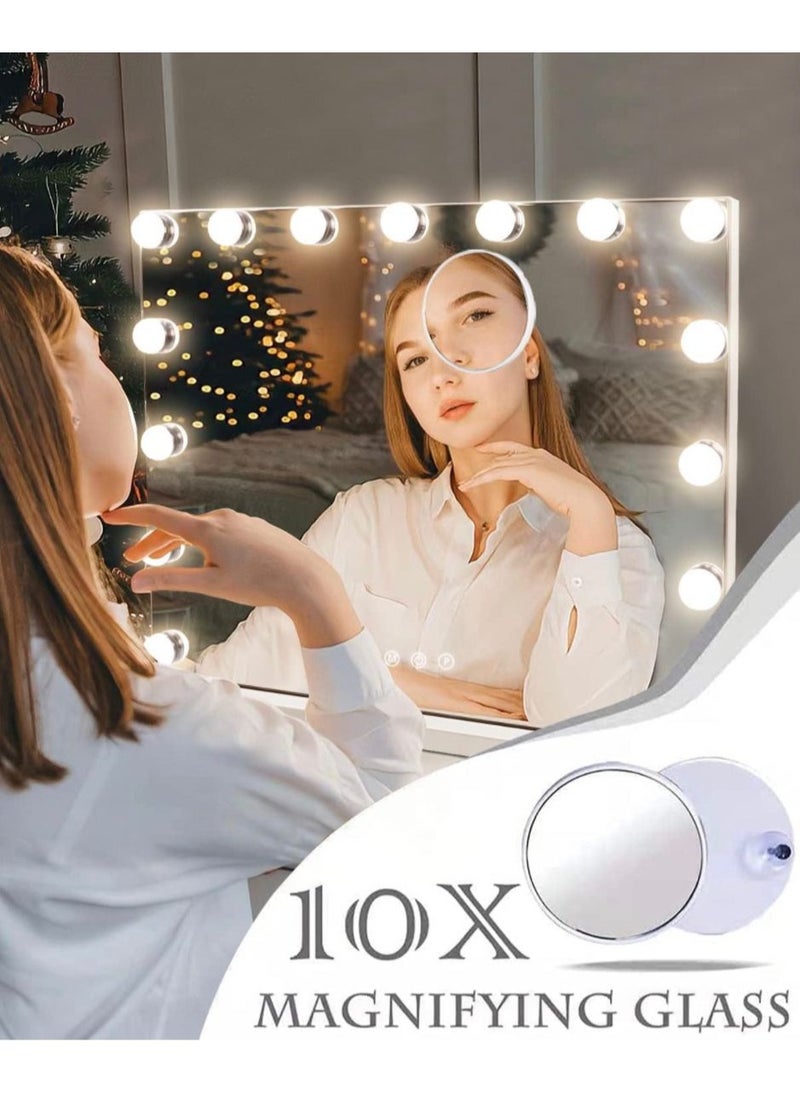 أضواء الغرور للمرآة 14 لمبة إضاءة LED مع تكبير 10X، لون وسطوع قابل للتعديل بنمط هوليوود للمكياج، مرآة هوليوود مع 3 أوضاع ألوان وسطوع قابل للتعديل للزينة