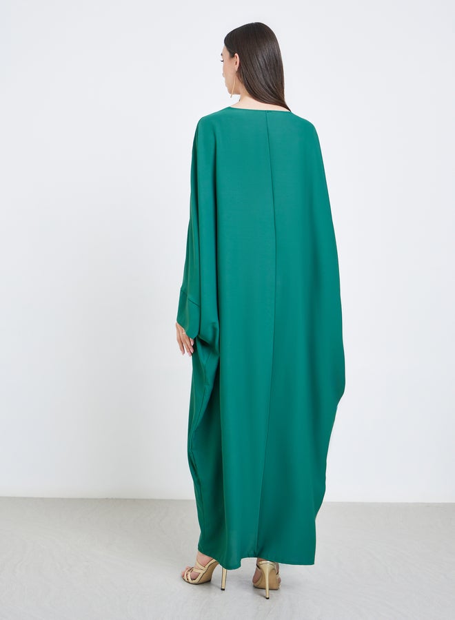 Take Two Styli Solid Batwing Sleeve Abaya with Hijab Set - Image 5