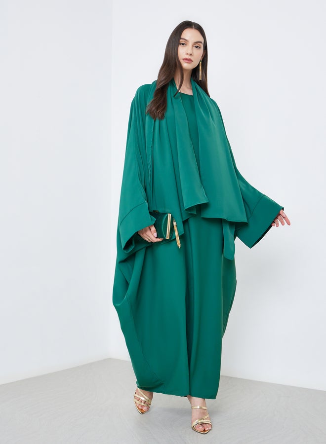 Take Two Styli Solid Batwing Sleeve Abaya with Hijab Set - Image 2