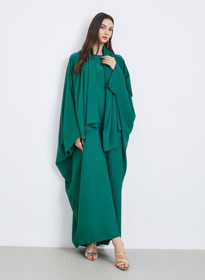 Take Two Styli Solid Batwing Sleeve Abaya with Hijab Set - Image 3
