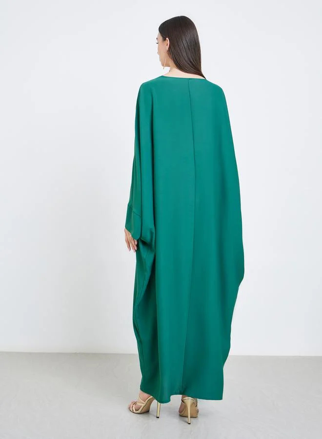 Take Two Solid Batwing Sleeve Abaya with Hijab Set