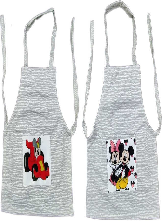 XY DECOR Kids 3-6 Years Old Cotton Waterproof Kitchen Apron -2 Pc,Apron With Pocket, Apron For Kids Girls Boys Cooking, Baking Art Painting- Assorted Cartoon Print on Pocket - Image 1