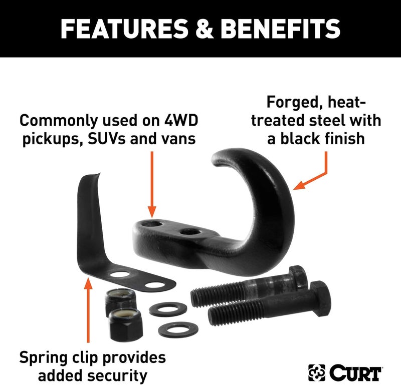 CURT Bolt-On Black Steel Tow Hook - Image 3