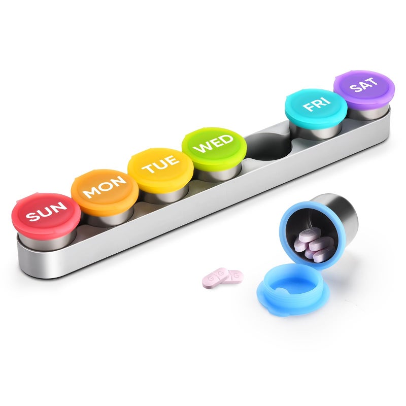 EIVENNKO Weekly Metal Pill Case 7 Day, Stainless Steel Pill Box Organizer for Travel, Waterproof Medicine Container, Portable Daliy Pill Holder for Vitamins Fish Oils (Large) - Image 1