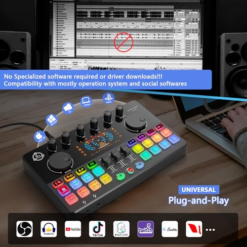 Hayner-Seek Podcast Equipment Bundle for 2, Audio Mixer with XLR Dynamic Microphone, Voice Change,RGB for Vocal Recording Podcasting,Streaming Singing TikTok, PC, Smartphone COMMANDER M100 3rd - Image 4